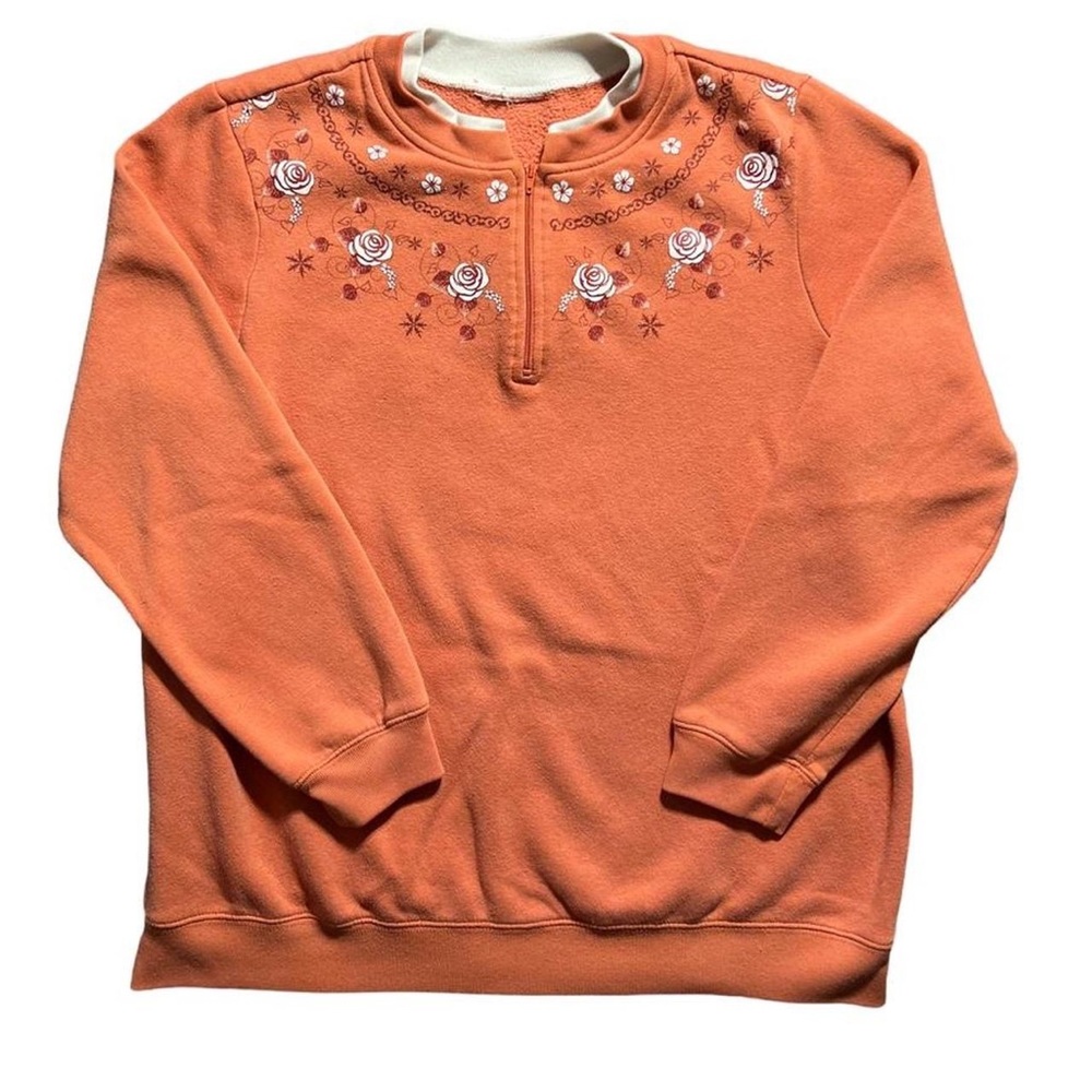 90s Light Orange Floral Quarter Zip L